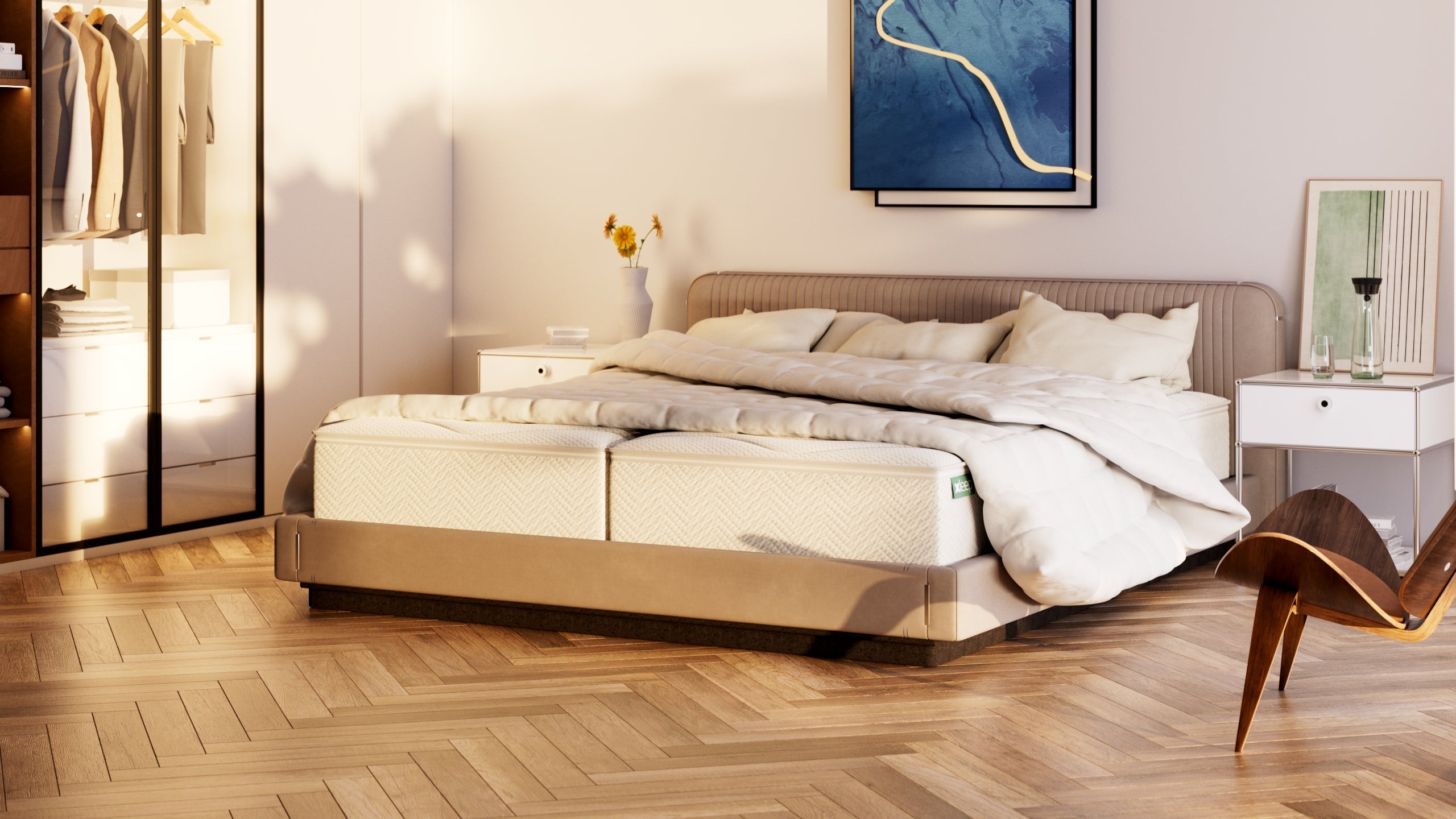 Modernes Schlafzimmer mit xleep Bett – Verspannungen im Nacken lösen beginnt mit dem richtigen Schlafplatz