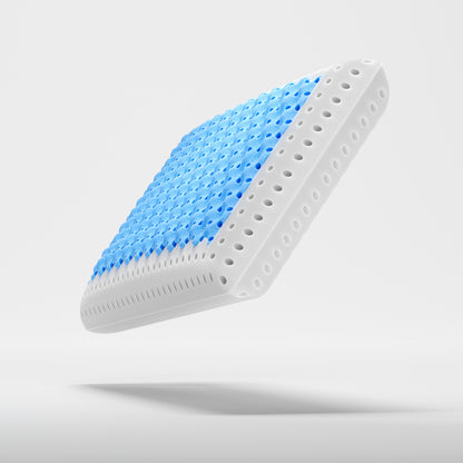 Seitenansicht des zweischichtigen Xleep AirXleep Kissenkerns ohne Bezug – zeigt die Kombination aus Noppen und Schaum.